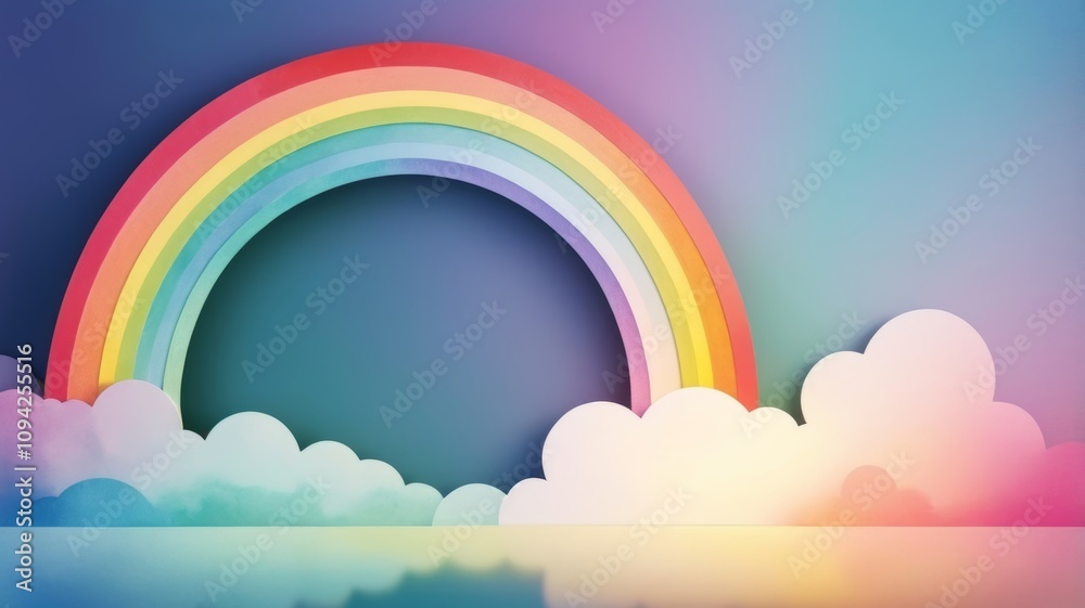 A vibrant rainbow arches over fluffy clouds against a clear blue sky, creating a picturesque and colorful scene. A vibrant rainbow arches over fluffy clouds against a clear blue sky, creating a picturesque and colorful scene.