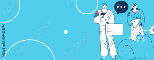 Virtual characters social communication concept business flat vector hand drawn illustration
