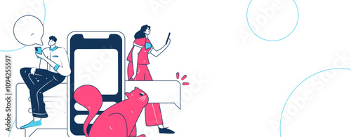 Virtual characters social communication concept business flat vector hand drawn illustration
