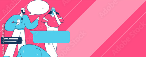 Virtual characters social communication concept business flat vector hand drawn illustration
