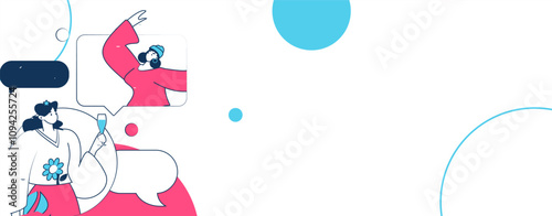 Virtual characters social communication concept business flat vector hand drawn illustration
