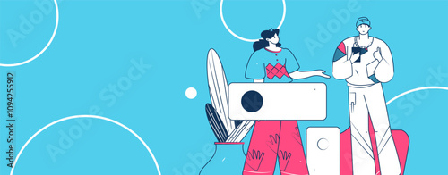 Virtual characters social communication concept business flat vector hand drawn illustration
