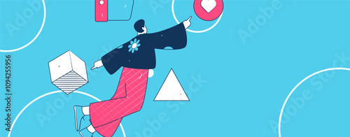 Virtual characters social communication concept business flat vector hand drawn illustration
