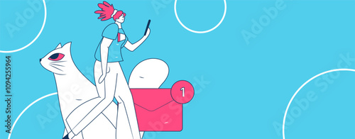 Virtual characters social communication concept business flat vector hand drawn illustration
