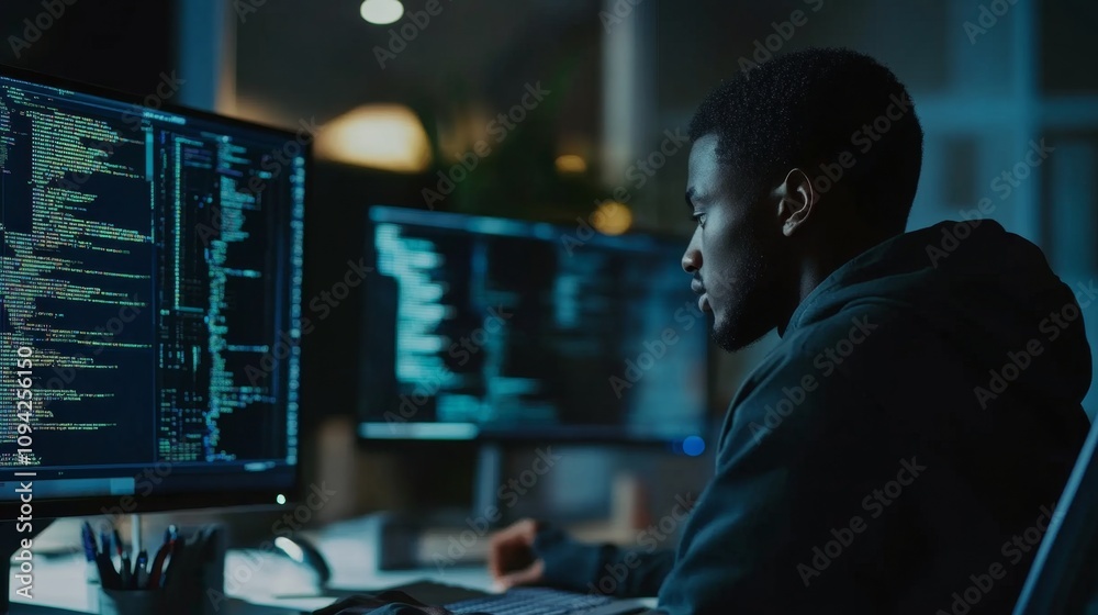 Data analysis action tech workspace digital environment night setting focused viewpoint on coding concepts Data analysis action tech workspace digital environment night setting focused viewpoint on coding concepts