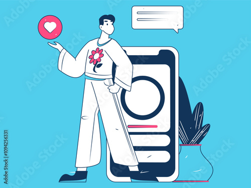 Virtual characters social communication concept business flat vector hand drawn illustration
