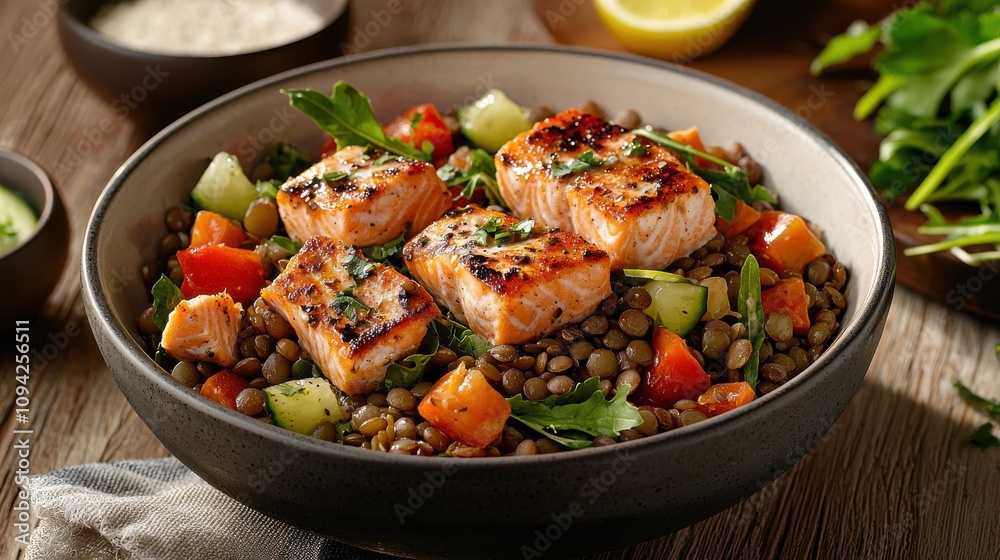 Omega-3 Rich Salmon and Lentil Salad with Lemon Dressing Omega-3 Rich Salmon and Lentil Salad with Lemon Dressing