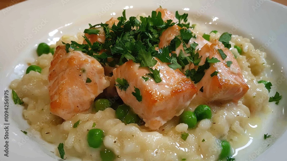 Omega-3 Rich Salmon and Sweet Pea Risotto for Healthy Dinner Omega-3 Rich Salmon and Sweet Pea Risotto for Healthy Dinner