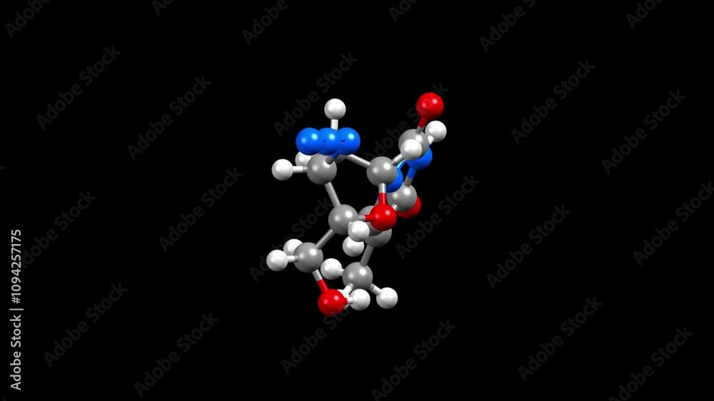 Structure of zidovudine, an antiretroviral drug. Animated 3D ball-and-stick and space-filled models, black background. Structure of zidovudine, an antiretroviral drug. Animated 3D ball-and-stick and space-filled models, black background.