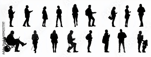 Silhouette Illustration of People in Various Poses for Architectural Design