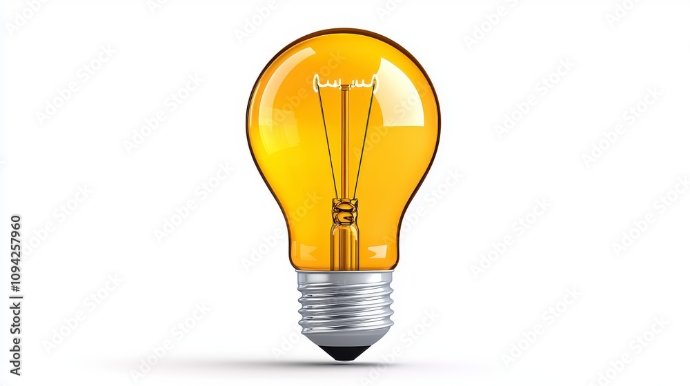 A single, bright, golden-yellow incandescent lightbulb is featured against a plain white background.