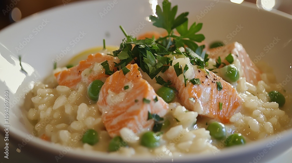 Omega-3 Rich Salmon and Sweet Pea Risotto for Healthy Dinner Omega-3 Rich Salmon and Sweet Pea Risotto for Healthy Dinner