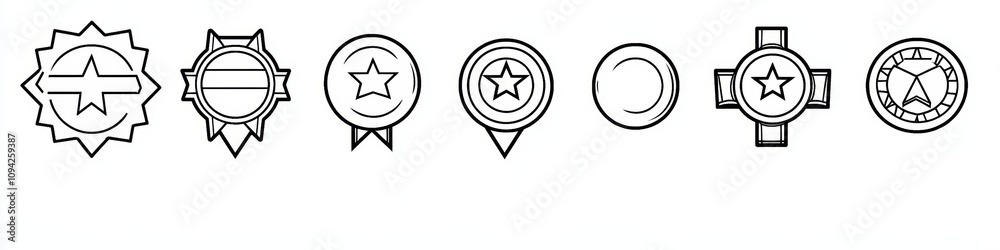 Award Badges Set in Line Style with Medals Cups Ribbons Stars and Circles Award Badges Set in Line Style with Medals Cups Ribbons Stars and Circles