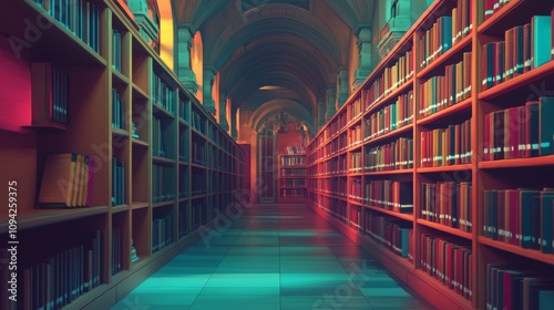 A serene and colorful library corridor invites exploration of its vast knowledge. Vibrant shelves house endless stories and information. Discover your next adventure. Generative AI