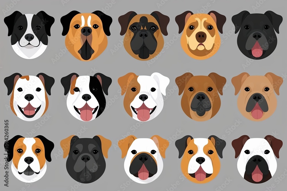 Funny Cartoon Dog Head Collection in Modern Flat Illustration Style Funny Cartoon Dog Head Collection in Modern Flat Illustration Style