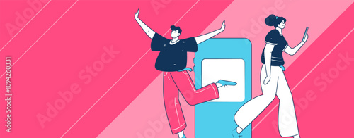 Virtual characters social communication concept business flat vector hand drawn illustration
