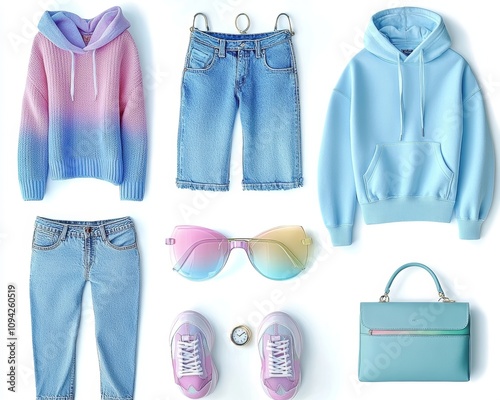 Casual Pastel Colored Clothing Set for Women Stylish Trendy Fashion Collection photo