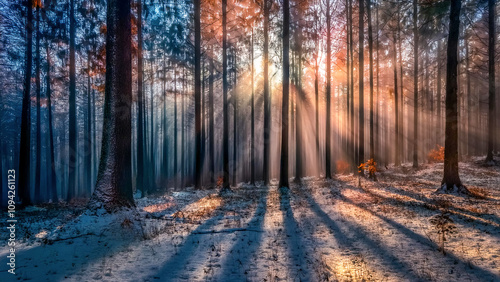 Winter Wonderland - Winter Wald . Morgenglühen - Morgendämmerung - Morgenröte - Winterwunderlan