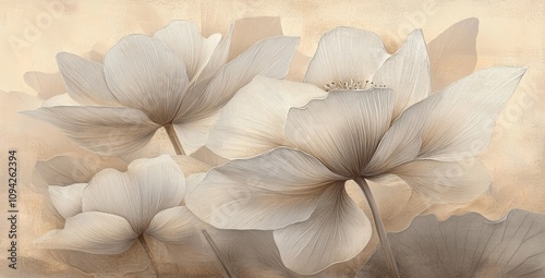 Wallpaper Mural Delicate Lotus Flowers on Textured Earthy Background Vintage Design for Interior Photo Wallpaper Torontodigital.ca