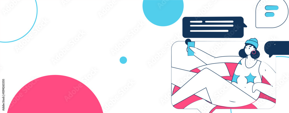 Obraz premium Virtual characters social communication concept business flat vector hand drawn illustration 