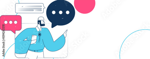 Virtual characters social communication concept business flat vector hand drawn illustration
