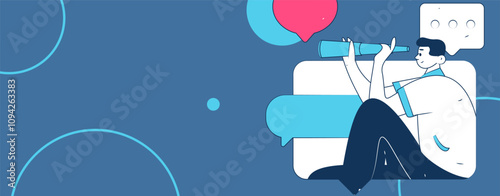 Virtual characters social communication concept business flat vector hand drawn illustration
