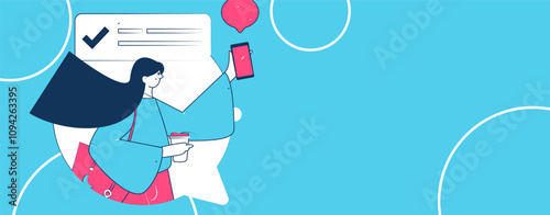 Virtual characters social communication concept business flat vector hand drawn illustration
