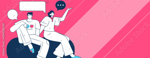 Virtual characters social communication concept business flat vector hand drawn illustration
