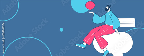 Virtual characters social communication concept business flat vector hand drawn illustration
