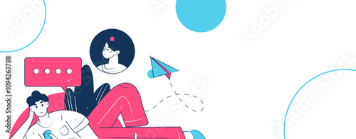 Virtual characters social communication concept business flat vector hand drawn illustration
