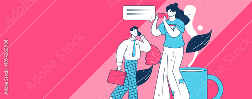 Virtual characters social communication concept business flat vector hand drawn illustration
