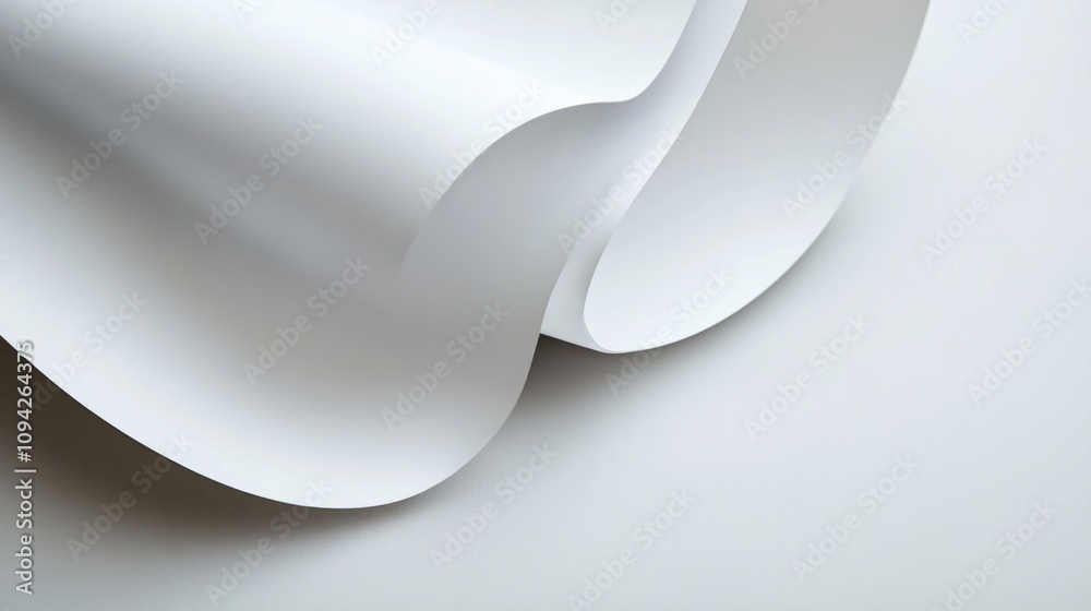 Abstract close-up of flowing white paper curves and folds on a light gray background. Abstract close-up of flowing white paper curves and folds on a light gray background.
