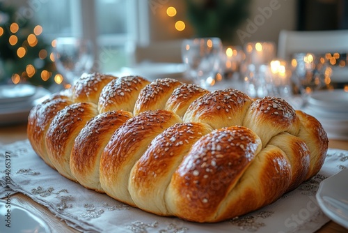 Jewish Shabbat ritual with challah bread photo