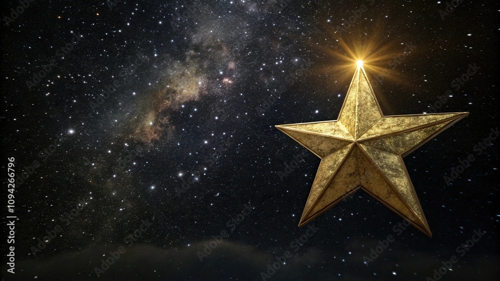 A single gold star shining brightly in the darkness of space against a black background, starry night sky, mystery, glowing star A single gold star shining brightly in the darkness of space against a black background, starry night sky, mystery, glowing star