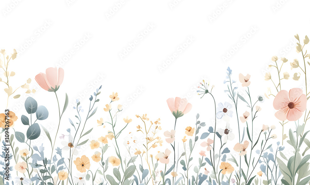 modern 2D doodle cartoon flower concept with open space for text, featuring whimsical floral and leafy elements on crisp white backgrounds. modern 2D doodle cartoon flower concept with open space for text, featuring whimsical floral and leafy elements on crisp white backgrounds.