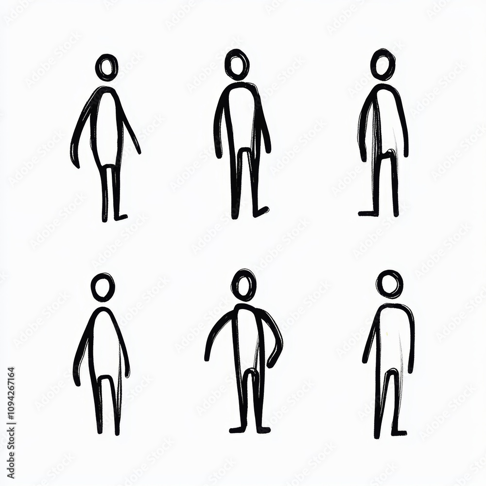 Minimalist Black and White Stick Figures in Different Poses for Graphic Design Minimalist Black and White Stick Figures in Different Poses for Graphic Design
