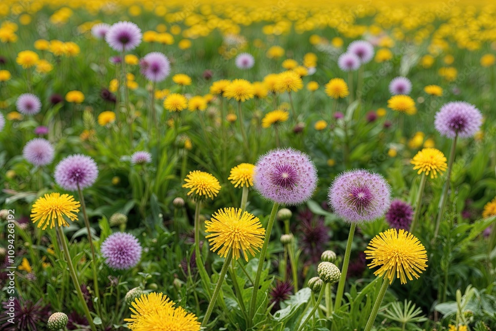 Fototapeta premium Vibrant Blooming Meadow with Chicory and Wild Dandelions in Stunning Nature Display