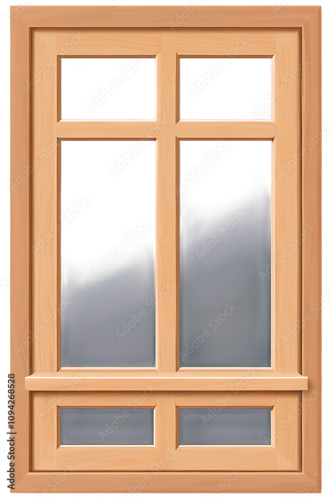 A detailed wooden window frame on a transparent background, showcasing its natural wood texture and classic design, with no glass included. A detailed wooden window frame on a transparent background, showcasing its natural wood texture and classic design, with no glass included.