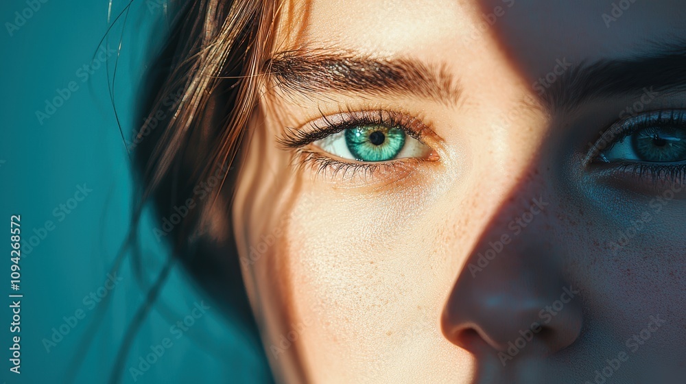 A portrait of a person face is partially obscured by shadow, highlighting certain features with light and creating an air of intrigue and mystery. A portrait of a person face is partially obscured by shadow, highlighting certain features with light and creating an air of intrigue and mystery.