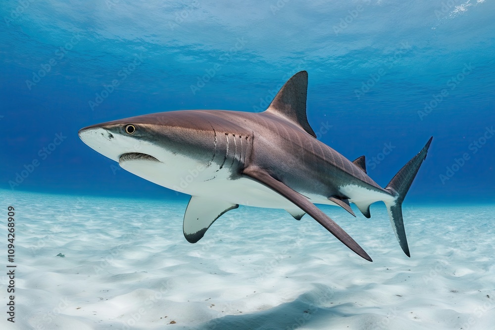 Elegant Hammerhead Shark Gliding Through a Tranquil White Environment Elegant Hammerhead Shark Gliding Through a Tranquil White Environment