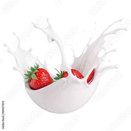 strawberry falling into milk splash