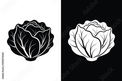 Lettuce Icon Vector. Glyph Pattern on Black and White Background
