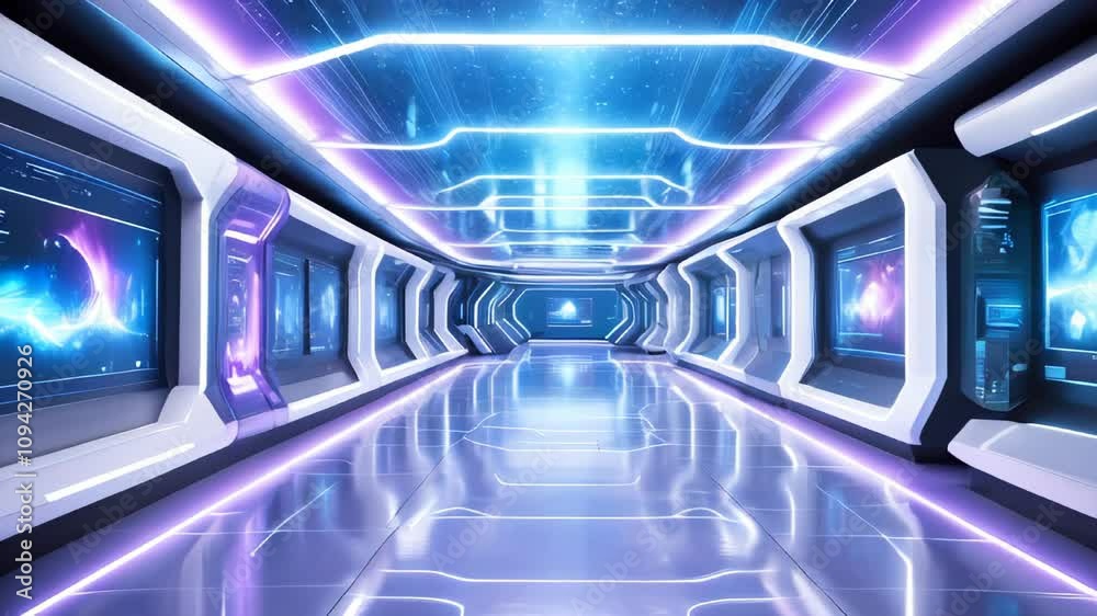 Interior of a futuristic high tech corridor on a space ship or space station Interior of a futuristic high tech corridor on a space ship or space station