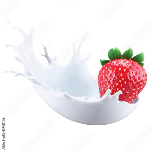 strawberry falling into milk splash