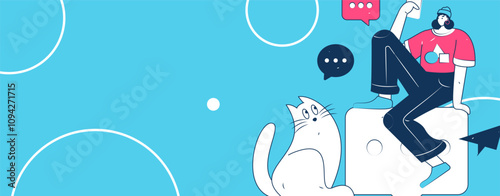 Virtual characters social communication concept business flat vector hand drawn illustration
