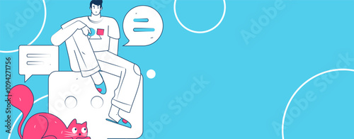 Virtual characters social communication concept business flat vector hand drawn illustration
