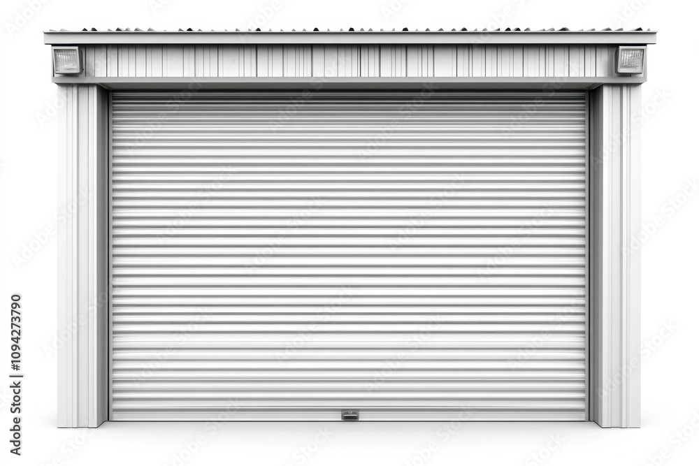 Closed roll-up garage door. Perfect for security, storage, or industrial themes. Closed roll-up garage door. Perfect for security, storage, or industrial themes.