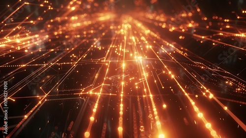 A sleek glowing grid of interconnected nodes and bright light trails on a dark background.