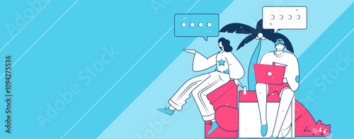 Virtual characters social communication concept business flat vector hand drawn illustration
