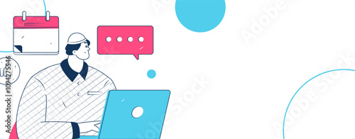 Virtual characters social communication concept business flat vector hand drawn illustration
